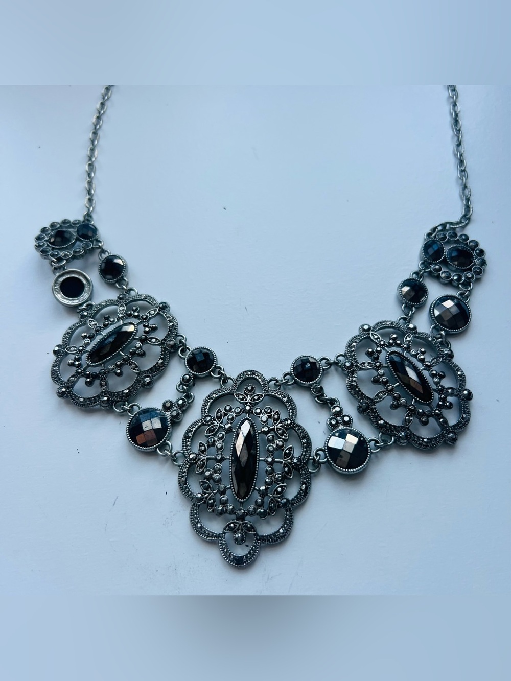 Liz Claiborne Vintage-Style Hematite Filigree Statement Necklace